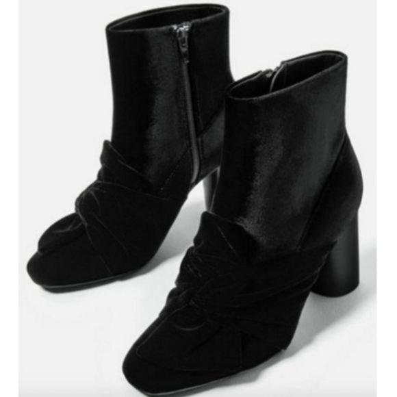 Zara Velvet Bow Ankle Boots Black Size 38. - Picture 9 of 15